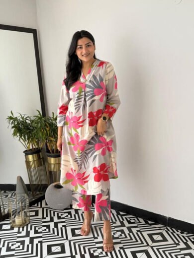 A-line floral cotton kurta co-ord set