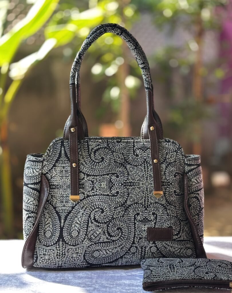The Moscow Tote – Hand Block Printed & Jute Fabric Tote Bag (12" x 10") - Image 3