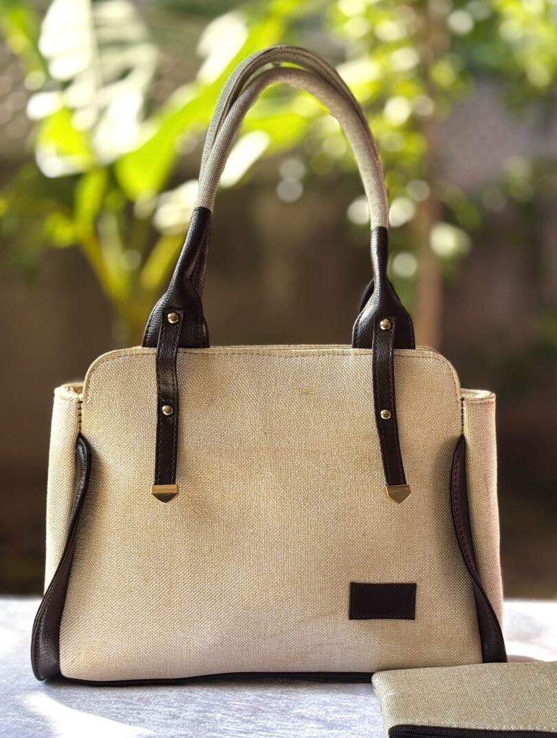 The Moscow Tote – Hand Block Printed & Jute Fabric Tote Bag (12" x 10") - Image 2
