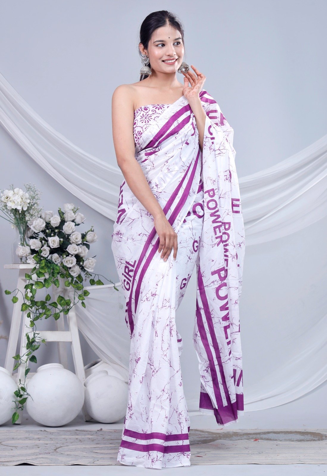 Block Print Cotton Mulmul Sarees - Image 2