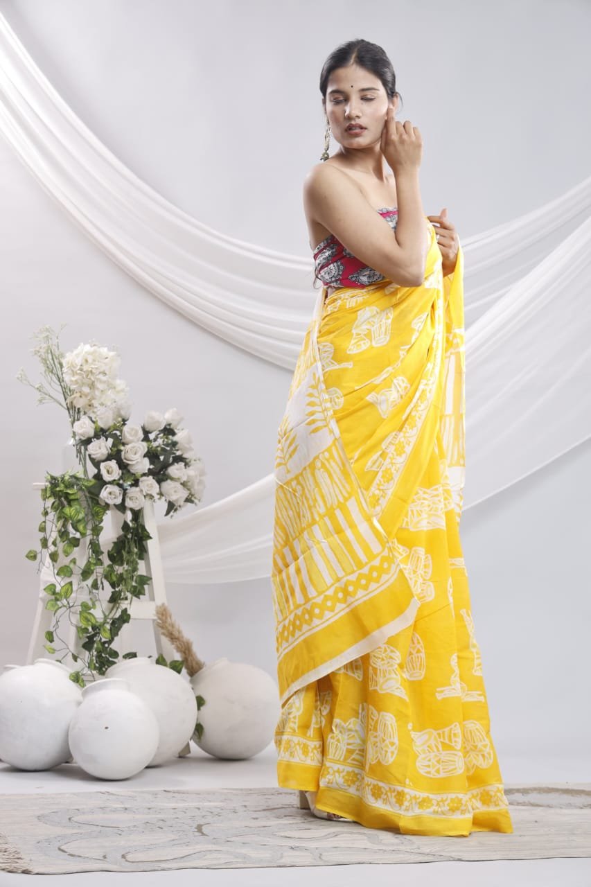 Block Print Cotton Mulmul Sarees - Image 5